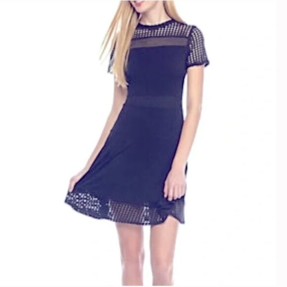 MICHAEL Michael Kors Lace Mesh Fit & Flare Dress Navy Short Sleeves Mini Dress S - Picture 4 of 16